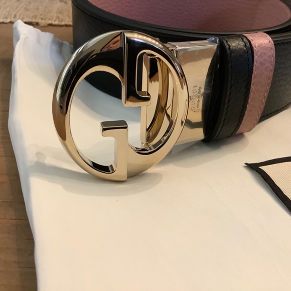 Auth New Reversible Black Pink Leather GUCCI Belt main image 4